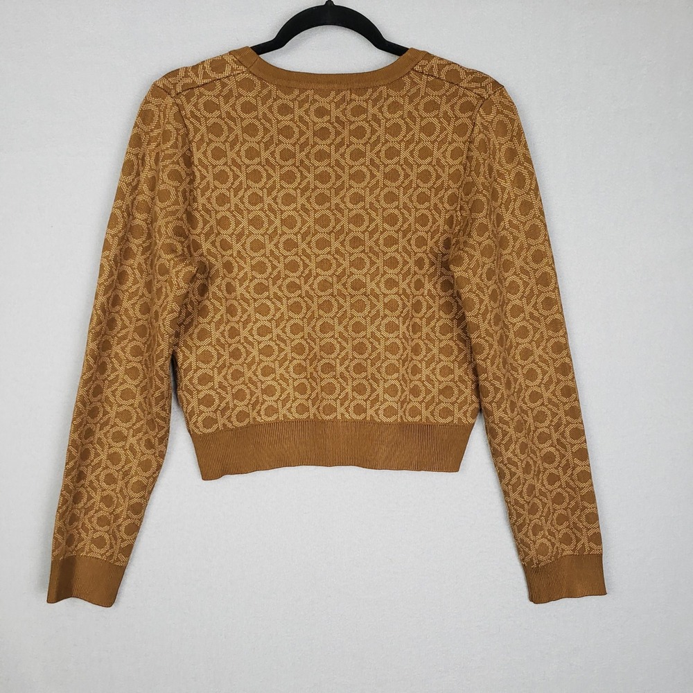 Calvin Klein Women's Size M Cardigan Sweater Brown CK Logo Print Monogram NWT - Picture 2 of 10